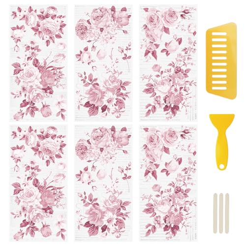 WANDIC 6 Stück rosa Transfer-Aufkleber, Blumen-Transfer-Aufkleber, Pflanzen und Text-Aufkleber für Geschenkverpackungen, DIY, Scrapbooking, Fotoalben, Möbel, 15 x 30 cm WANDIC 6 Stück rosa Transfer-Aufkleber, Blumen-Transfer-Aufkleber, Pflanzen und Text-Aufkleber für Geschenkverpackungen, DIY, Scrapbooking, Fotoalben, Möbel, 15 x 30 cm von WANDIC