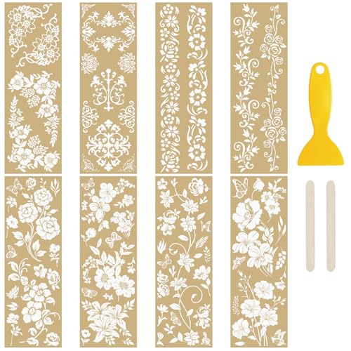WANDIC 8 x Goldstempelblumen zum Aufreiben, Transfer-Aufkleber, Spitzen-Blumen-Thema, Transfer-Aufkleber für Möbel, Scrapbooking, Fenster, 10 x 30 cm von WANDIC