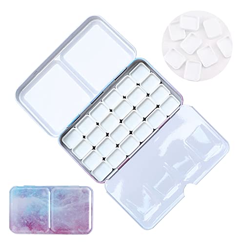 WANDIC Aquarell-Farbkoffer, Wolken-Leere Aquarell-Zinnpalette, Farbkasten mit 24 Stück, 1 ml Farbtöpfe für Künstler, Studenten, Aquarell-Reiseetui von WANDIC
