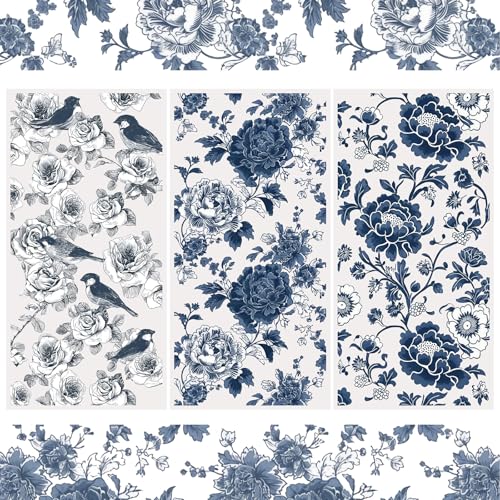 WANDIC Aufkleber zum Aufreiben, 3 Bögen, Vintage-Stil, Blaue Blumen-Transfers, Möbel, wasserdichte Aufkleber für Fenster, Tisch, Schrank, Heimdekoration, Basteln, 15 x 30 cm. WANDIC Aufkleber zum Aufreiben, 3 Bögen, Vintage-Stil, Blaue Blumen-Transfers, Möbel, wasserdichte Aufkleber für Fenster, Tisch, Schrank, Heimdekoration, Basteln, 15 x 30 cm. von WANDIC