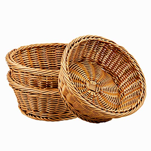 WANDIC Aufbewahrungskörbe aus Polyrattan, geflochten, für Brot, Lebensmittel, Obst, Gemüse, Geschäfte, Supermarkt, Restaurant, Küche, rund, Braun, 3 Stück (20 x 20 x 7,5 cm) von WANDIC