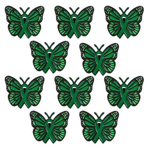 WANDIC Grüne Bandnadel, Schmetterling-Design, psychische Gesundheit, Emaille, Schmuck, Hoffnung, Etiketten, Abzeichen für Kleidung, 10 Stück, Legierter Stahl von WANDIC