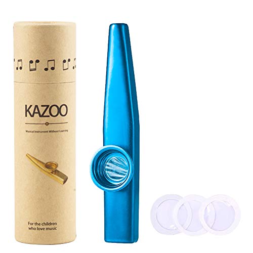WANDIC Kazoo, leichte Aluminiumlegierung Kazoo und 3 Membranflötenmembranen Mund Kazoos mit Vintage Geschenkbox, Blau, Instrument Profi Kazoo für Alle Altersgruppen, Guter Begleiter für Gitarre von WANDIC
