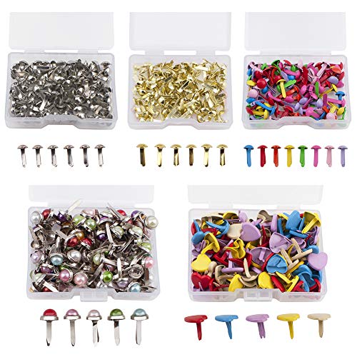 WANDIC Mini-Brads, 500 Stück Metall-Papierverschluss, Perlenkopf-Zapfen in Herzform, für Scrapbooking, zum Basteln von Karten, Dekoration von WANDIC