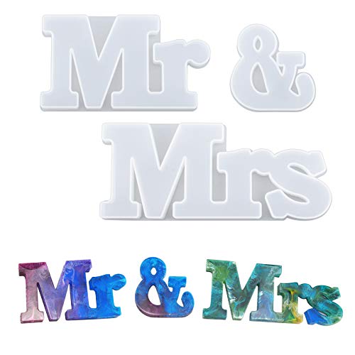 WANDIC Mr & Mrs Harz-Silikonform, Set mit 3 Mr&Mrs-Wortschild-Formen, Epoxidharz, Buchstabenformen für Hochzeit, Party, Zuhause, Tischdekoration von WANDIC