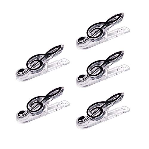 WANDIC Notenständer aus Kunststoff, für Notenblätter, Buchseitenklammern, hohe Noten, acht Noten, kleine Samen, transparente Clips (5 Stück, Schwarz 1) von WANDIC