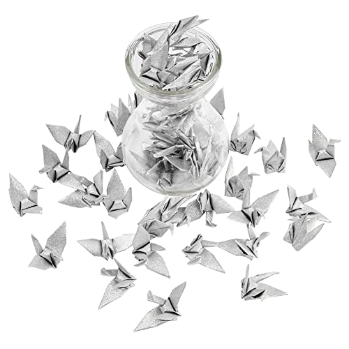 WANDIC Origami-Papierkraniche, 50 Stück, handgefertigt, gefaltet, Origami-Papierkranich-Girlande für Hochzeit, Party, Hintergrund, Heimdekoration, Glitzer, Silber von WANDIC