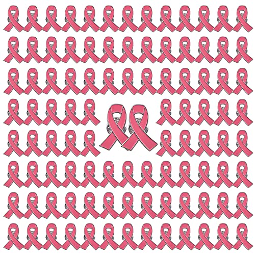 WANDIC Rosa Bandnadeln, 100 Stück, 2,5 x 2 cm, rosa Band-Broschen, Brustkrebs-Bewusstsein, Anstecknadeln, Hoffnung, Emaille-Schmucknadeln für Frauen von WANDIC