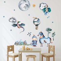 Drache Ritter Und Prinzessin Wandtattoo Kinderzimmer Deko V384 Wandaufkleber Sticker Aufkleber Drachen Familie Mit Schloss von WANDKIND