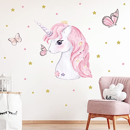 EINHORN & SCHMETTERLING Schwarm Wandtattoo Set | handgezeichnet | AUFKLEBER Kindergarten | Wandsticker Kinderzimmer Schmetterlinge Unicorn Sterne (50 x 50 cm) von WANDKIND