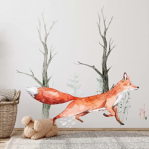 WANDKIND Fuchs im Wald Wandtattoo V243 | handgezeichnet | AUFKLEBER Babyzimmer | Wandsticker Kinderzimmer Blume Blumen Pflanzen Baum Bäume (100 x 100 cm) von WANDKIND