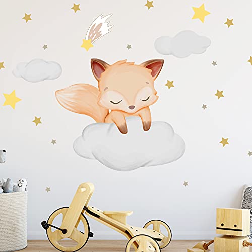 WANDKIND Fuchs auf der Wolke Wandtattoo V253 | handgezeichnet | AUFKLEBER Kindergarten | Wandsticker Kinderzimmer mit Wolken und Sterne Wolke Sleepy Eyes (50 x 50 cm) von WANDKIND