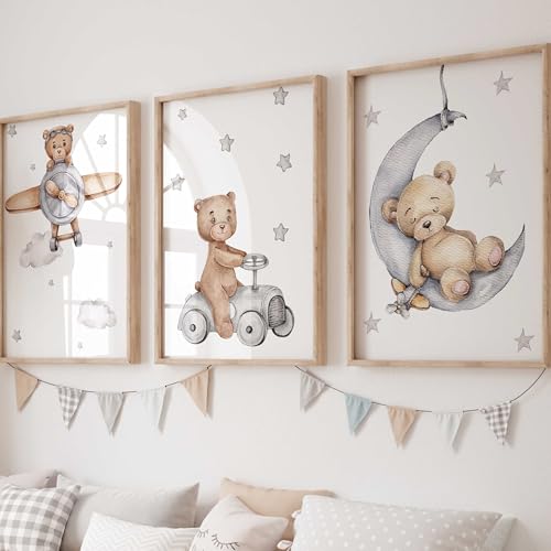 Kinderzimmer Poster Set Premium P705 / Teddybären kuschelig Babyzimmer Wandbild Wandbilder (A3-29,7 x 42,0 cm, Ohne/Without) von WANDKIND