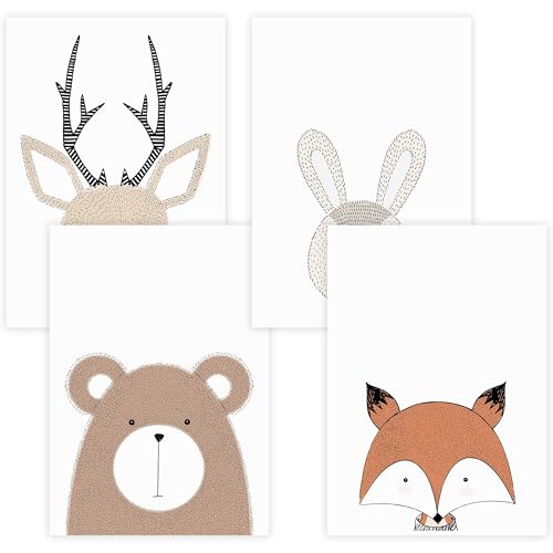 Kinderzimmer Poster Set Premium P715 / Waldtiere Babyzimmer Wandbild Wandbilder (A2-42,0 x 59,4 cm, Ohne/Without) von WANDKIND