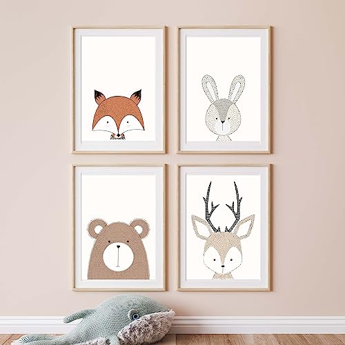 Kinderzimmer Poster Set Premium P715 / Waldtiere Babyzimmer Wandbild Wandbilder (A3-29,7 x 42,0 cm, Natur/Oak) von WANDKIND