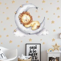Löwe Auf Dem Mond V302 Wandtattoo Kinderzimmer Wandaufkleber Sticker Aufkleber Mit Sternen Löwen Halbmond von WANDKIND