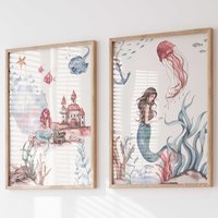 Meerjungfrau Poster 2Er Set Dino Wandbild P2008/Kinderzimmer Deko Wandbilder Bilder von WANDKIND