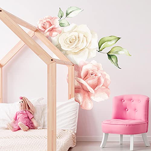 PFINGSTROSE Wandtattoo Set | Aufkleber Kindergarten | Wandsticker Kinderzimmer Babyzimmer Wand Deko Rose Blumen (100 x 100 cm) von WANDKIND