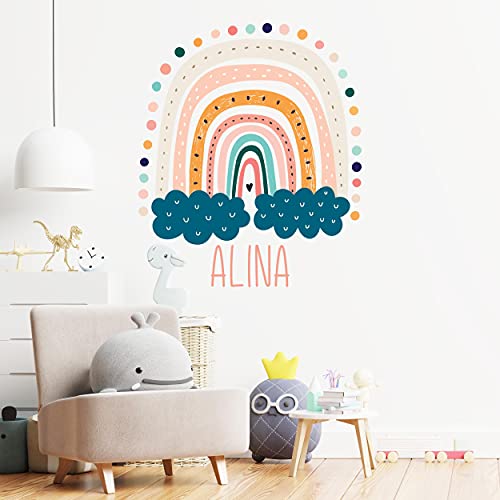 REGENBOGEN mit WUNSCHNAME V287 Wandtattoo personalisierbar Aufkleber Sticker Kinderzimmer Namensaufkleber Name Wunschnamen Mädchenzimmer (50 x 50 cm) von WANDKIND