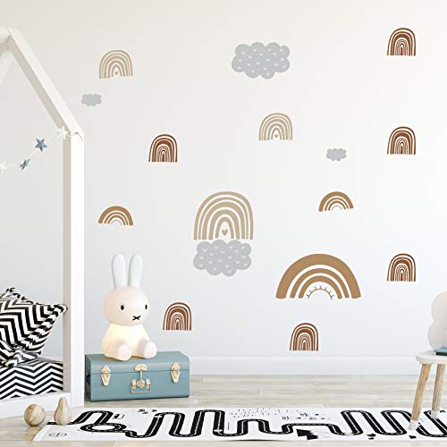 WANDKIND Regenbogen & Wolken Wandtattoo | 4x DIN A4 | AUFKLEBER Kindergarten | Wandsticker Kinderzimmer Regenbögen Wandtatttoos Wolke (BROWNIE) von WANDKIND