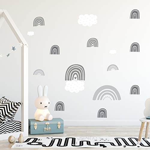 Regenbogen & Wolken Wandtattoo | 4x DIN A4 | AUFKLEBER Kindergarten | Wandsticker Kinderzimmer Regenbögen Wandtatttoos Wolke (WOLF) von WANDKIND