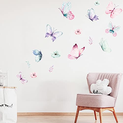 SCHMETTERLING Schwarm Wandtattoo Set | handgezeichnet | AUFKLEBER Kindergarten | Wandsticker Kinderzimmer Schmetterlinge Blume Blumen Pflanzen (100 x 100 cm) von WANDKIND