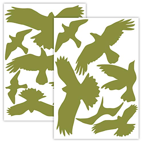 Vogelschutz und Fensterschutz - 13 Aufkleber - Schutz vor Vogelschlag - Sticker Vögel (Olive) von WANDKIND