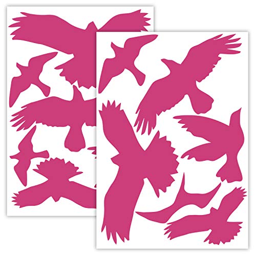 Vogelschutz und Fensterschutz - 13 Aufkleber - Schutz vor Vogelschlag - Sticker Vögel (Pink) von WANDKIND