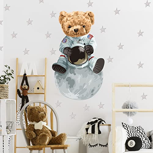 WANDKIND Astronaut Bär Wandtattoo V326 | handgezeichnet | AUFKLEBER Kindergarten | Wandsticker Kinderzimmer Deko Teddybär auf dem Mond Teddy (75 x 75 cm) von WANDKIND