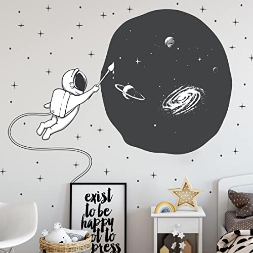 WANDKIND Astronaut Künstler Wandtattoo V309 | handgezeichnet | AUFKLEBER Maler Kindergarten | Wandsticker Kinderzimmer Weltraum Rakete Erde Sterne Raumschiff Planeten Mond Milchstraße (40cm) von WANDKIND