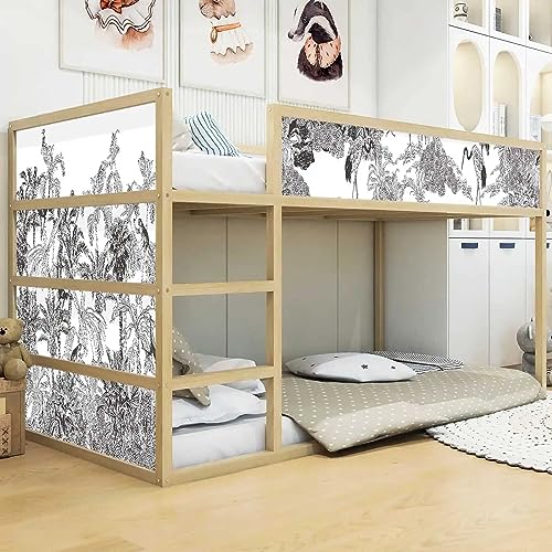WANDKIND Aufkleber für IKEA KURA Kinderbett Hochbett Klebefolie Möbelfolie Sticker Kinderzimmer Dschungel schwarz weiß (Möbel nicht inklusive) IKB509 (2 Sticker Set) von WANDKIND