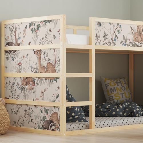 WANDKIND Aufkleber für IKEA KURA Kinderbett Hochbett Klebefolie Möbelfolie Sticker Kinderzimmer Waldtiere (Möbel nicht inklusive) IKB520 (2 Sticker Set) von WANDKIND