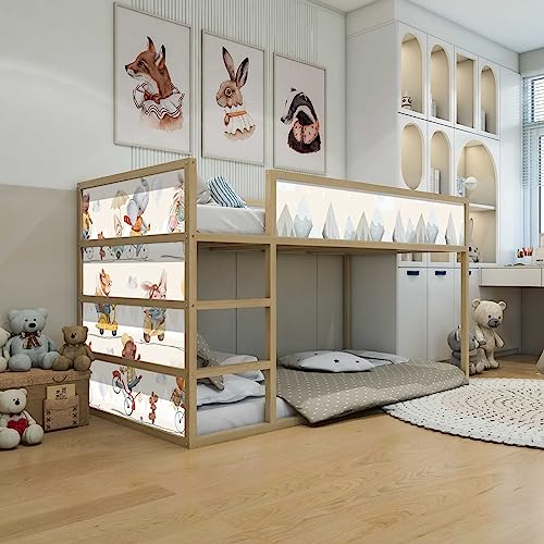 WANDKIND Aufkleber für IKEA KURA Kinderbett Hochbett Klebefolie Möbelfolie Sticker Kinderzimmer fröhliche Tiere (Möbel nicht inklusive) IKB504 (5 Sticker Set) von WANDKIND