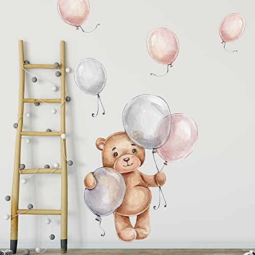 WANDKIND Bär mit Ballons Wandtattoo V271 | handgezeichnet | AUFKLEBER Kindergarten | Wandsticker Kinderzimmer Teddybär mit Luftballons Teddy Ballon (40 x 40 cm) von WANDKIND