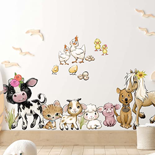 WANDKIND Bauernhof Wandtattoo Kinderzimmer V360 | handgezeichnet | AUFKLEBER Kindergarten | Babyzimmer Wandsticker Pferd Schwein Kuh Hund Huhn Katze (60 x 60 cm) von WANDKIND