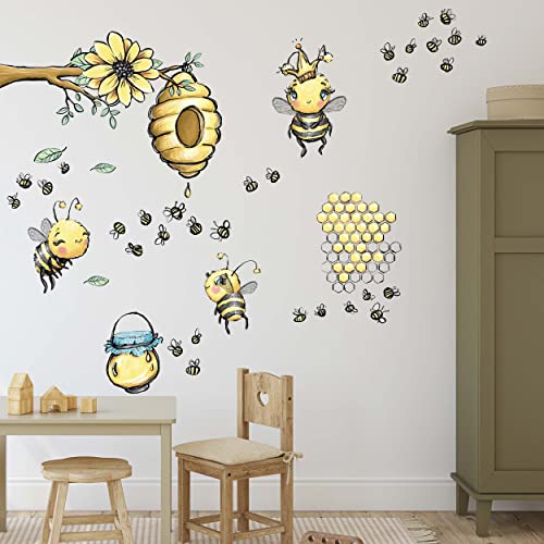 WANDKIND Bienenstock Wandtattoo Kinderzimmer V359 | handgezeichnet | AUFKLEBER Kindergarten | Babyzimmer Wandsticker Bienen Biene Honig (100 x 100 cm) von WANDKIND