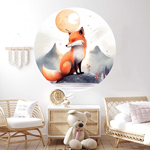 WANDKIND Fuchs Mond Wandtattoo Rund Kinderzimmer V413 | handgezeichnet | AUFKLEBER Kindergarten | Wandsticker Babyzimmer Mond (50 x 50 cm) von WANDKIND