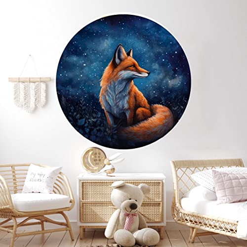 WANDKIND Fuchs Mond Wandtattoo Rund Kinderzimmer V416 | handgezeichnet | AUFKLEBER Kindergarten | Wandsticker Babyzimmer Mond (40 x 40 cm) von WANDKIND