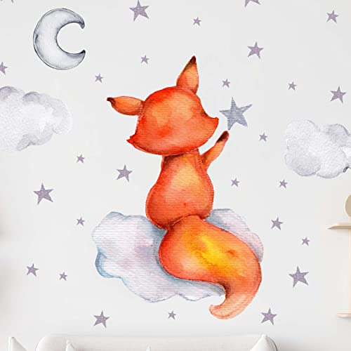 WANDKIND Fuchs auf der Wolke V347 Wandtattoo Kinderzimmer | handgezeichnet | AUFKLEBER Kindergarten | Wandsticker Babyzimmer (60 x 60 cm) von WANDKIND