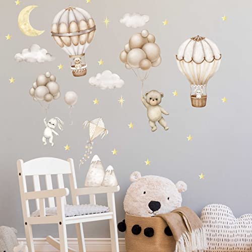 WANDKIND Heissluftballons Tiere V396 Wandtattoo Kinderzimmer | handgezeichnet | AUFKLEBER Kindergarten | Wandsticker Babyzimmer Bär Hase (100 x 100 cm) von WANDKIND