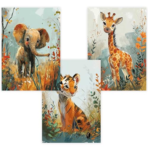 WANDKIND Kinderzimmer Poster Set P809 / Safari Tiere Babyzimmer Wandbild, Kinderposter (Ohne Bilderrahmen, 30 x 40 cm) von WANDKIND
