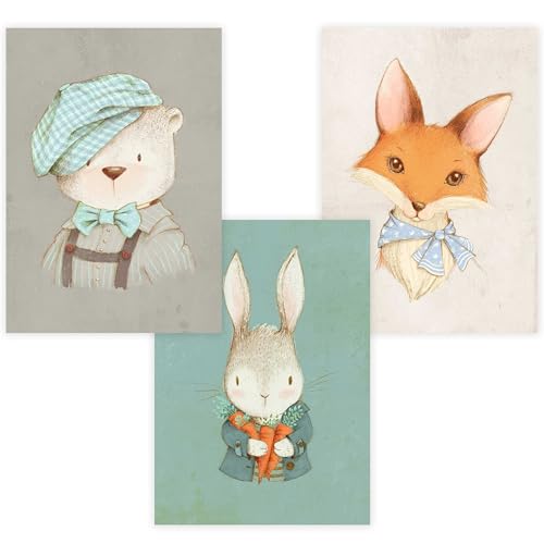 WANDKIND Kinderzimmer Poster Set Premium P758 / Niedliche Tierportraits Babyzimmer Wandbild Wandbilder (A3 - Ohne/Without Rahmen/Frame) von WANDKIND