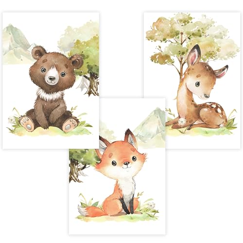 WANDKIND Kinderzimmer Poster Set Premium P795 / niedliche Waldtiere Portraits Babyzimmer Wandbild (A2 - Ohne/Without Rahmen/Frame) von WANDKIND