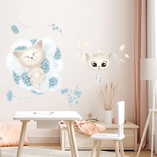 WANDKIND Kuschel Katze Wandtattoo Kinderzimmer V375 | handgezeichnet | AUFKLEBER Kindergarten | Babyzimmer Wandsticker Katzen Mural Kitty (40 x 40 cm) von WANDKIND