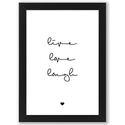 WANDKIND LIVE, Love, Laugh inklusive Bilderrahmen DIN A4 - Poster mit Rahmen - Kunstdruck als Wand-Dekoration (Schwarz) von WANDKIND