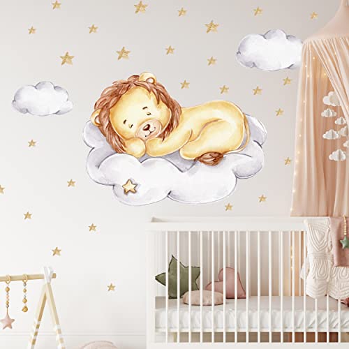 WANDKIND Löwe auf der Wolke V317 | handgezeichnet | AUFKLEBER Kindergarten | Wandsticker Kinderzimmer Löwen mit Wolken König Lion Wandfolie Wandaufkleber (50 x 50 cm) von WANDKIND