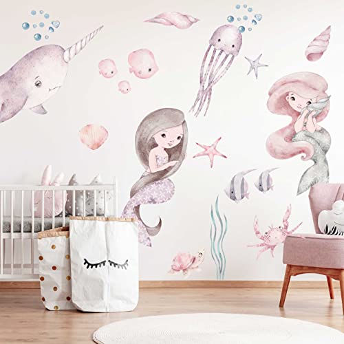 WANDKIND Meerjungfrau V398 Wandtattoo Kinderzimmer | handgezeichnet | AUFKLEBER Kindergarten | Wandsticker Babyzimmer Mermaid (50 x 50 cm) von WANDKIND