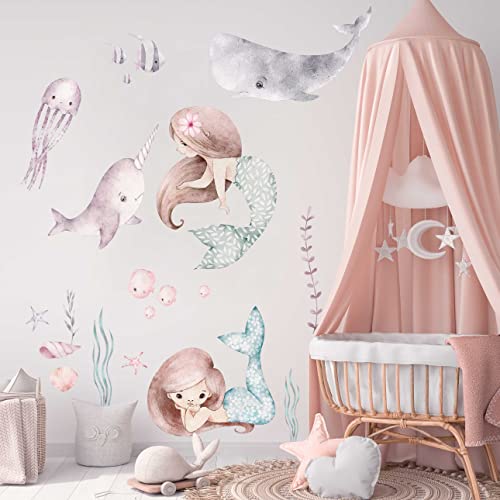 WANDKIND Meerjungfrau V399 Wandtattoo Kinderzimmer | handgezeichnet | AUFKLEBER Kindergarten | Wandsticker Babyzimmer Mermaid (50 x 50 cm) von WANDKIND