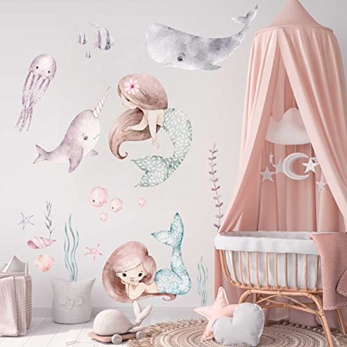WANDKIND Meerjungfrau V399 Wandtattoo Kinderzimmer | handgezeichnet | AUFKLEBER Kindergarten | Wandsticker Babyzimmer Mermaid (75 x 75 cm) von WANDKIND