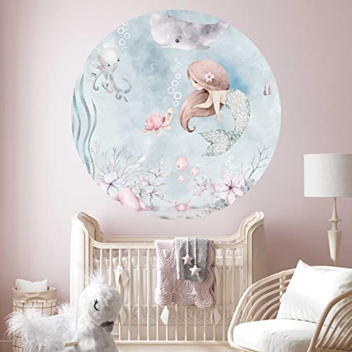 WANDKIND Meerjungfrau V400 rundes Wandtattoo Kinderzimmer | handgezeichnet | AUFKLEBER Kindergarten | Wandsticker Babyzimmer Mermaid (50 cm) von WANDKIND